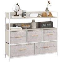 HOMCOM Rustic Industrial Fabric Chest of Five Drawers - Modular Bedroom Storage, Metal Frame, 98cm Wide