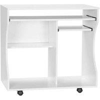 HOMCOM White Compact Storage Desk with Wheels - Space-Saving Modern Living Room Workstation