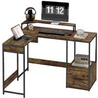HOMCOM Rustic L-Shaped Corner Desk with Lift-Up Top & Storage - Industrial Style Home Office Table