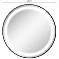 kleankin Round LED Bathroom Mirror, Dimmable, Aluminium Frame, Modern Wall Mount, 60cm