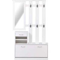 HOMCOM White Entryway Storage Bench - Multi-Function Hallway Organiser with Mirror & Hooks