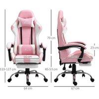 Vinsetto Pink Faux Leather Recliner Gaming Chair - Adjustable Height, Ergonomic Support, 120kg Capacity