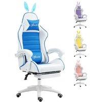 Vinsetto Ergonomic Faux Leather Gaming Chair with Bunny Ears, Adjustable Height & Footrest - Blue