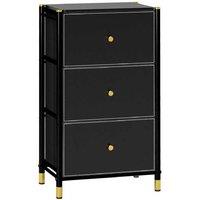 HOMCOM Black Faux Leather Modular Chest of 3 Drawers - Steel Frame, Space-Saving Bedroom Storage