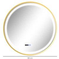 HOMCOM 800mm Round LED Bathroom Mirror, Gold Tone - Anti-Fog, Touch Control, Shatter-Resistant Glass