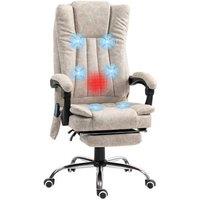 Vinsetto Cream Ergonomic Massage Office Chair with Heat & Adjustable Footrest - Microfibre, High Back, Reclining