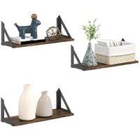 HOMCOM Set of 3 Rustic Brown Floating Wall Shelves - Wood & Steel, Space-Saving Storage Solution
