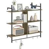 HOMCOM Three-Tier Grey Wood Effect Floating Wall Shelf - Steel Frame, Space-Saving Storage