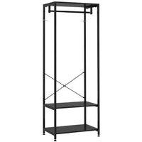 HOMCOM Black Hallway Storage Bench & Coat Rack - Steel Frame, Shoe Shelves, Contemporary Entryway Stand