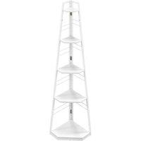 HOMCOM Five-Tier Steel & Wood Corner Shelf - Space-Saving Vertical Storage, White
