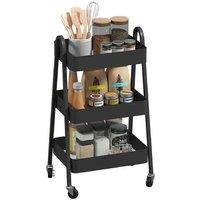 HOMCOM 3-Tier Metal Storage Trolley on Wheels - Black, Heavy-Duty, Mobile, Modern Organiser
