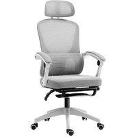 HOMCOM Ergonomic Mesh Office Chair with Adjustable Headrest, Lumbar Support & Footrest - Grey