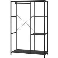 HOMCOM Black Steel Free Standing Coat Rack with Shoe Storage - Contemporary Hallway & Living Room Organiser