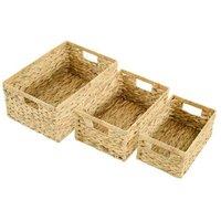 HOMCOM Natural Wicker Storage Baskets Set of 3 with Handles - Handwoven Modular Organiser