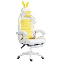 Vinsetto Ergonomic Yellow Faux Leather Gaming Chair with Bunny Ears & Footrest - Adjustable Height, 120kg Capacity