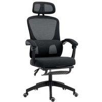 HOMCOM Ergonomic Mesh Office Chair Recliner with Footrest, Adjustable Lumbar Support - Black