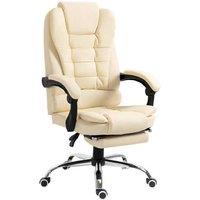 HOMCOM Ergonomic Faux Leather Recliner Swivel Office Chair with Footrest, Cream - Adjustable Height, High Back, 120kg Capacity