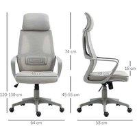 Vinsetto Ergonomic Mesh Office Chair with Adjustable Height & Wheels, Grey - High Back, Padded Headrest, 120kg Capacity