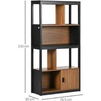 HOMCOM Industrial Wood Bookshelf Cabinet, 4-Tier Storage Unit - Walnut Brown, Durable MDF