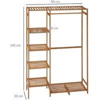 HOMCOM Bamboo Clothes Rail & 6-Tier Storage Shelf - Solid Wood, Space-Saving, Contemporary Organiser