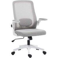 HOMCOM Ergonomic Mesh Adjustable Office Chair - Grey, Lumbar Support, Flip-Up Arms