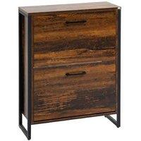 HOMCOM Industrial Shoe Storage Cabinet - Rustic Brown, Steel Frame, Slim Design