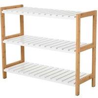 HOMCOM 3-Tier Slatted Shoe Rack - Solid Pine & MDF, Space-Saving Storage, Contemporary Living Room Organiser