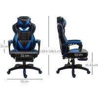 Vinsetto Faux Leather Ergonomic Gaming Recliner Chair with Footrest - Blue, Adjustable, Swivel, High Back, 120kg Capacity