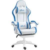 Vinsetto Ergonomic Faux Leather Reclining Gaming & Office Chair with Footrest - Adjustable Height, White & Blue, 120kg Capacity
