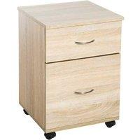 HOMCOM Oak Wood 2-Drawer Mobile Filing Cabinet - Compact Office Storage on Wheels