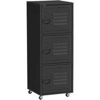 3-Tier Metal Rolling File Cabinet with Doors - Industrial Storage, Black, Mobile
