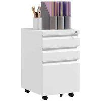 Vinsetto Steel 3-Drawer Lockable Filing Cabinet - Mobile Office Storage, White, Pre-Assembled