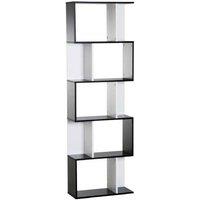 HOMCOM 5-Tier S Shape Modular Bookcase, Particle Board, Modern Display Storage - White/Black