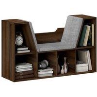 HOMCOM Wooden Bookcase Seat with Storage Cubes, Chestnut - Multi-Functional Organiser Bench