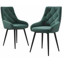 Set of 2 Green Velvet-Upholstered Dining Chairs - Metal Legs & Tufted Backrest