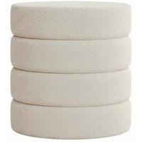 Round Channel Ottoman with Plush Teddy Bear Fur Upholstery