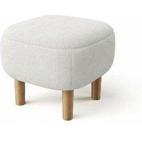 Beige Upholstered Footstool Pouffe with Durable Wooden Legs