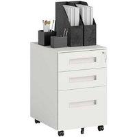 Vinsetto Metal Lockable 3-Drawer Filing Cabinet with Wheels, 60cm - Under Desk Office Storage