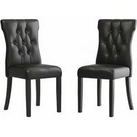 Set of 2 Black Leather High Backrest Dining Chairs