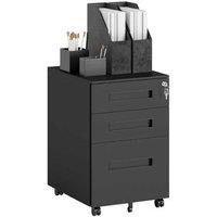 Vinsetto Metal Lockable 3-Drawer Filing Cabinet - Slim Under Desk Storage, 60cm, Black