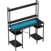 HOMCOM Contemporary Gaming Desk with LED Lighting, Power Sockets & Storage - Black Steel Frame