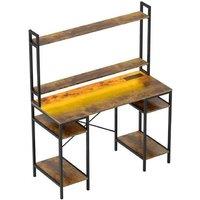 HOMCOM Rustic LED Gaming Desk - Modern Storage Computer Table with Power, RGB Lighting, Hutch, Steel Frame