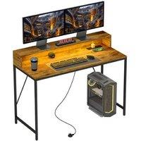 HOMCOM Rustic Brown LED Computer Desk with Monitor Stand & Power - 120cm, Industrial Style, Easy Assembly