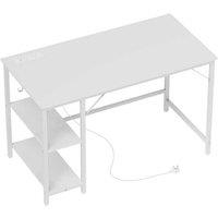 HOMCOM White Desk with Power, Shelves & Storage - Contemporary Living Room Workstation, 120x60cm