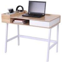 HOMCOM Oak/White MDF Storage Computer Desk - Contemporary Living Room Workstation, 100cm