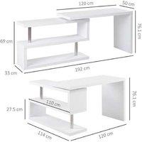 HOMCOM L-Shaped Rotating Corner Desk with Storage Shelves, White - Space-Saving Contemporary Living Room Furniture