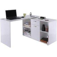 HOMCOM Dual-Use L-Shaped Corner Desk with Storage - White, Modern MDF & Metal, Space-Saving Living Room Workstation