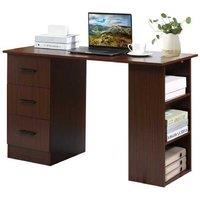 HOMCOM 120cm Walnut Desk with Storage Shelves & Drawers - Contemporary Living Room Workspace