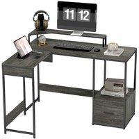 HOMCOM L-Shaped Corner Desk with Storage, Adjustable Lift Top, Charcoal Industrial Style