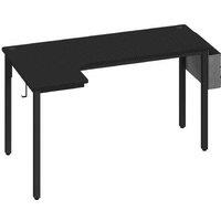 HOMCOM L-Shaped Corner Desk, Black Metal & Particle Board - Space-Saving Living Room Workstation with Storage